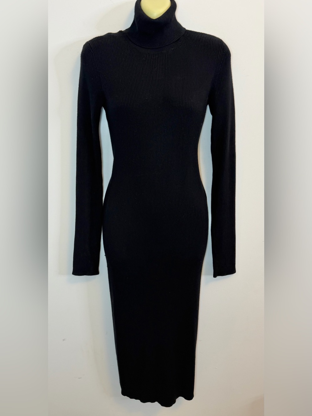 Express Black Ribbed Turtleneck Midi Dress